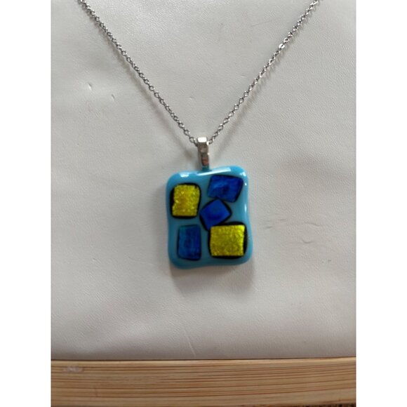 Colorful Dichroic Glass Pendant Necklace With Silver Chain - Picture 10 of 12